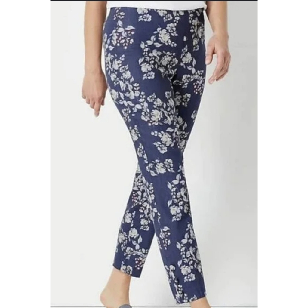 Nwt Jjill Petite Xs Linen Floral Pants Blue/Purple